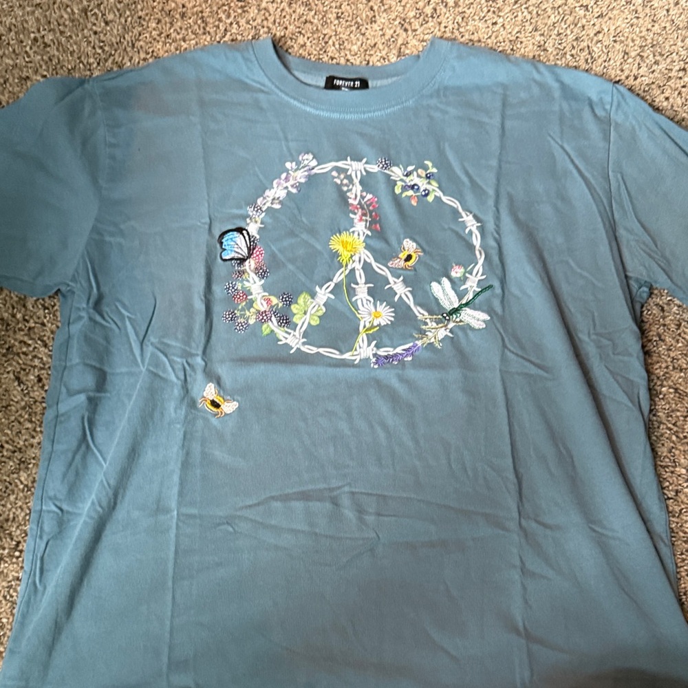 Forever 21 Blue Peace Sign Graphic Tee